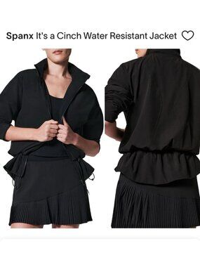 Spanx Black It's A Cinch Water Resistant Jacket Packable Hood Large New
